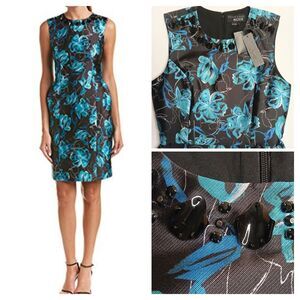 Sachin & Babi NOIR Sz 10 Sheila Floral Beaded Cocktail Dress Black Blue & Topaz
